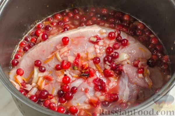 Пряная свинина, тушенная с клюквой, апельсином и горчицей