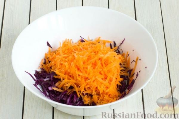 Салат из краснокочанной капусты с морковью, яблоком и изюмом