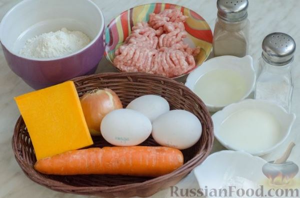 Тыквенный закусочный рулет с мясным фаршем (из биксвитного теста)
